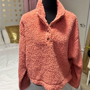 Love Tree Coral Pink Sherpa Zip Hoodie Jacket – Medium